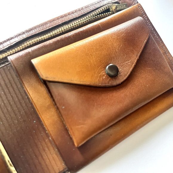 Vintage Cameo Brown Leather Wallet Bifold Card Holder Zipper Pocket - Picture 5 of 8